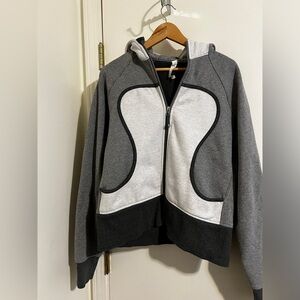 Lululemon Scuba Hoodie Gray White Full Zip Thick Thermal Backing | Size 12